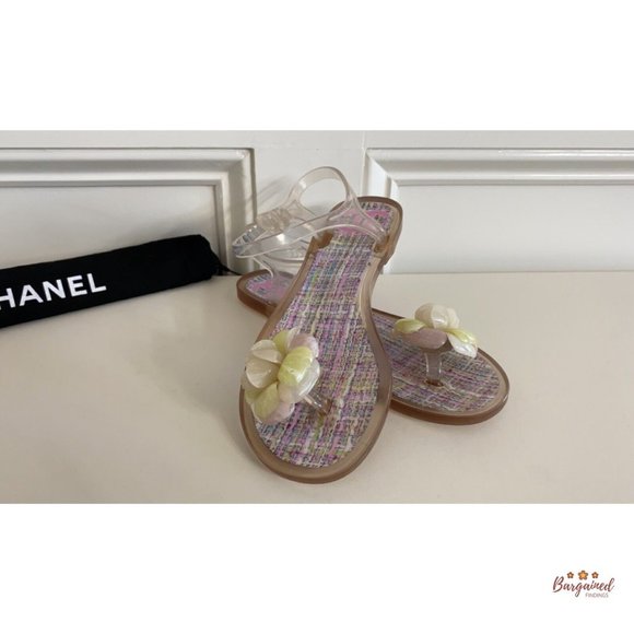Authentic CHANEL Pink CC Clear Camelia Jelly Strap Flip Flops Flat Sandals 36/6 - Picture 3 of 14